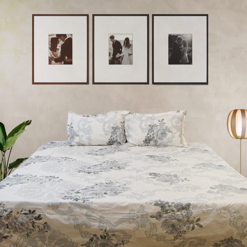 Grey Floral Cotton Bedsheet with 2 Pillow Covers