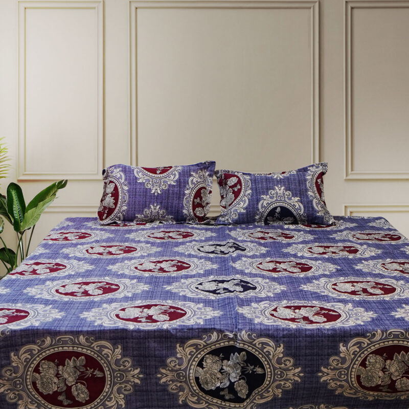 Blue & White Ethnic Motif Bedsheet with 2 Pillow Covers