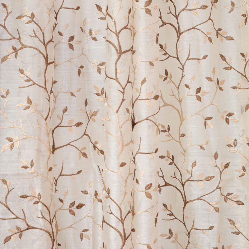 Beige Cotton Curtains with Elegant Brown Leaf Pattern