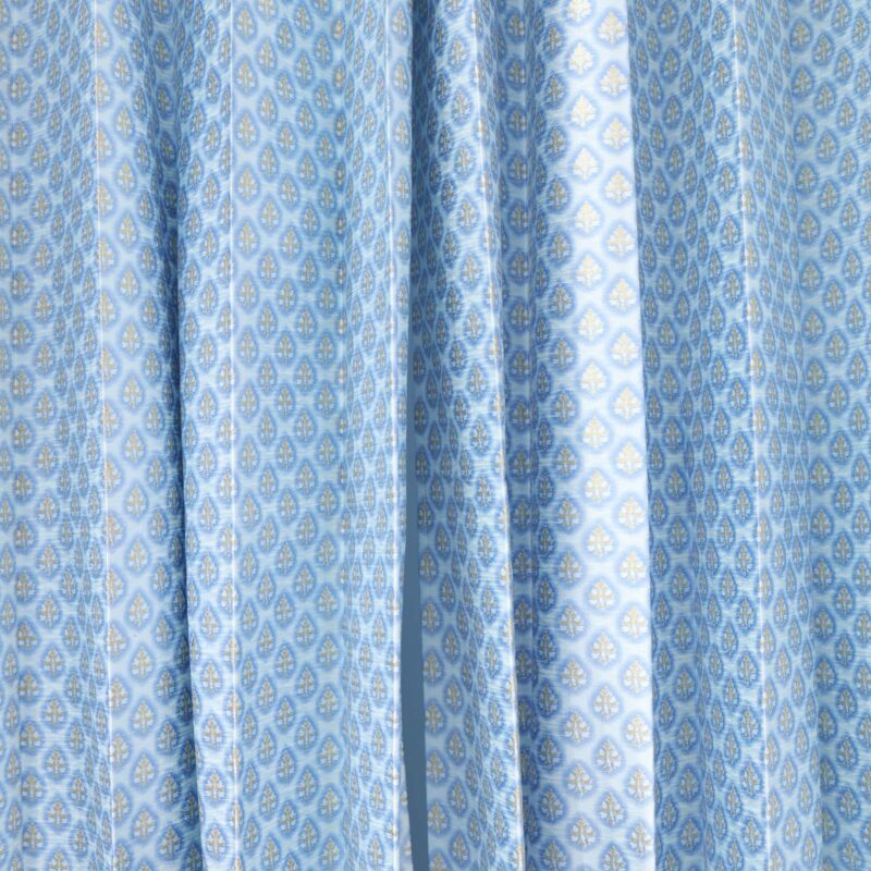 Graceful Blue Jacquard Curtains with Intricate Geometric Patterns