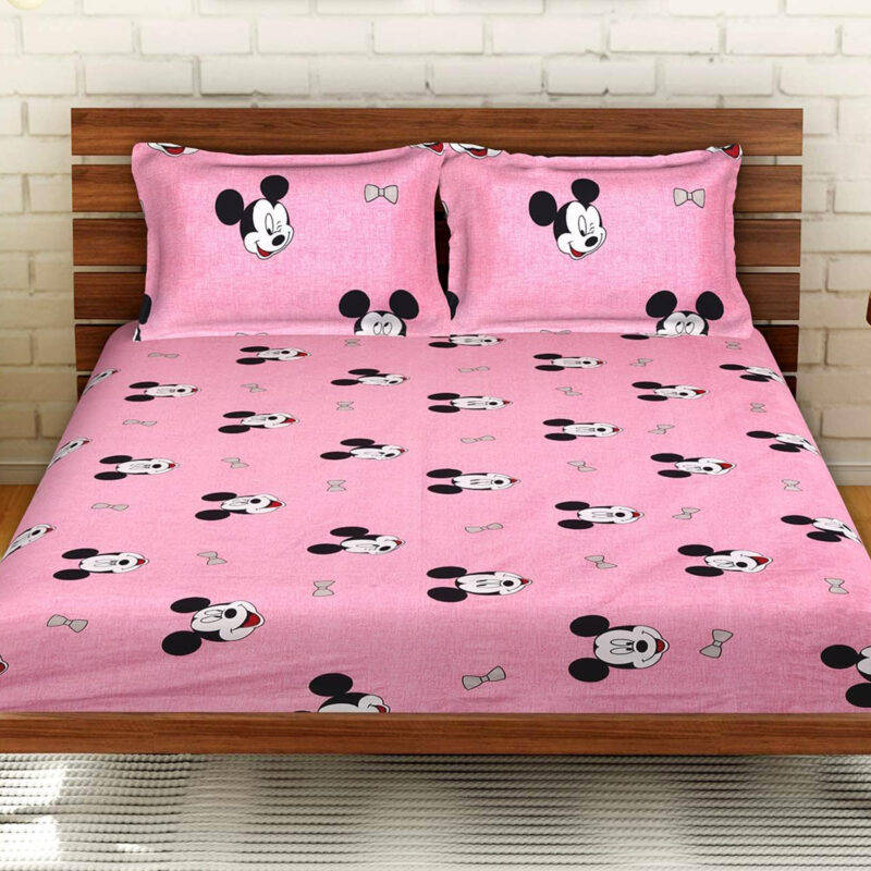 1 Mickey Mouse Cotton Bedsheet With 2 Pillow Covers